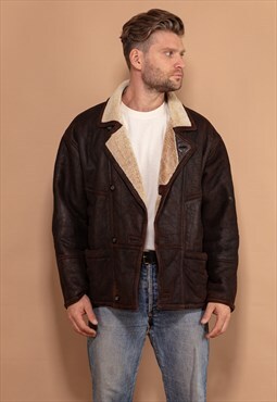 Vintage 80's Men Sheepskin Coat in Brown
