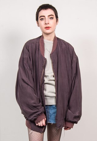 VINTAGE 90'S PURPLE OVERSIZED SILK BOMBER JACKET