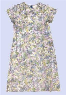 Vintage Multicoloured Pastel Floral Print Midi Tea Dress