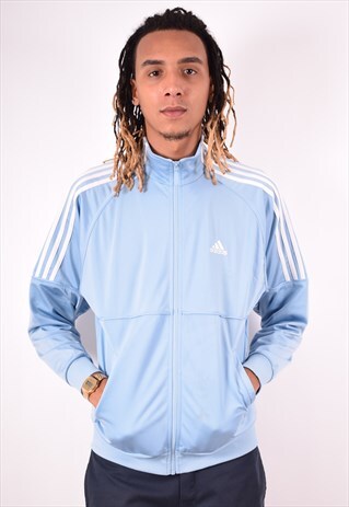 ADIDAS MENS VINTAGE TRACKSUIT TOP JACKET MEDIUM BLUE 90S