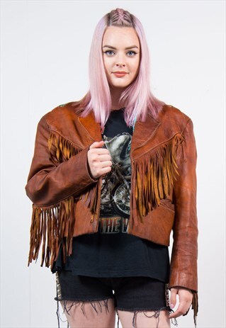 VINTAGE BROWN LEATHER FESTIVAL TASSEL JACKET