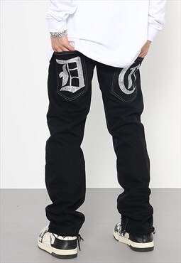 Black Letters Denim jeans pants trousers Y2k