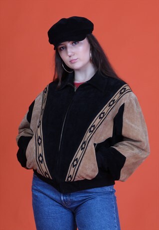 BROWN AND BLACK SUEDE ITALIAN BOMBER STYLE JACKET