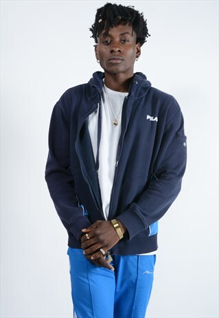 VINTAGE FILA HOODIE NAVY WITH LOGO.