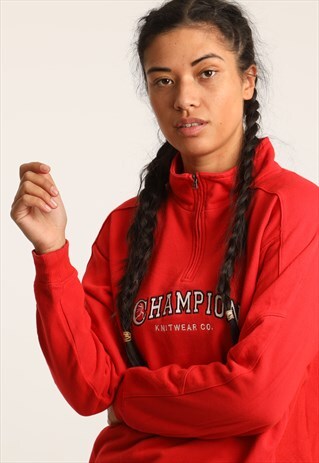 90S CHAMPION EMBROIDERED SPELL OUT 1/4 ZIP SWEATSHIRT