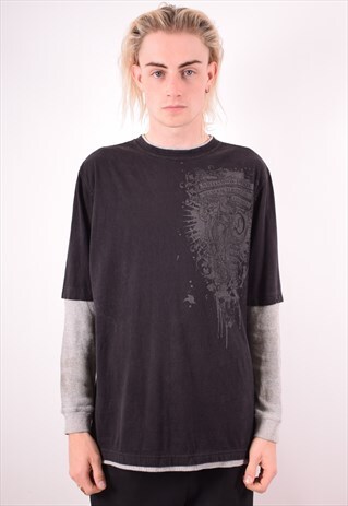 DICKIES MENS VINTAGE TOP LONG SLEEVE LARGE BLACK 90S