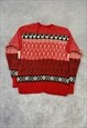 VINTAGE KNITTED CARDIGAN EMBROIDERED HOUSE PATTERNED KNIT 