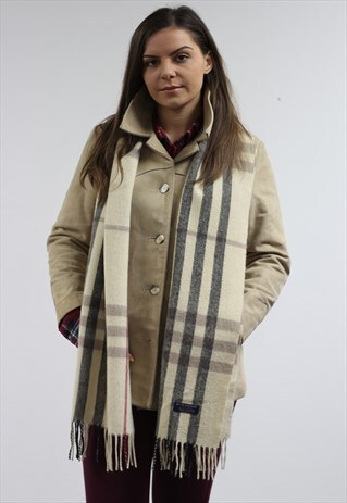 VINTAGE LAMBSWOOL CHECKED SCARF CREAM-AS157