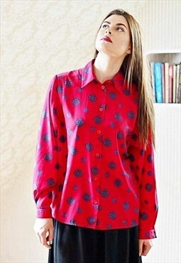 Bright pink long sleeve floral vintage shirt