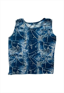 Vintage cami top sleeveless vest abstract pattern blue