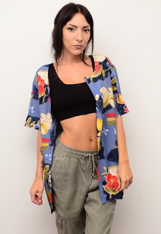 VINTAGE 90'S ABSTRACT FLORAL FUNKY PATTERNED OVERSIZED SHIRT