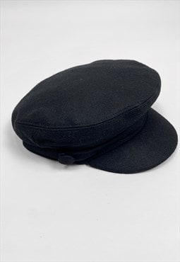 New Vintage Style Black Wool Mix Baker Boy Fiddler Hat L
