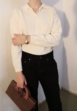 MERINO WOOL BLEND IVORY SWEATER
