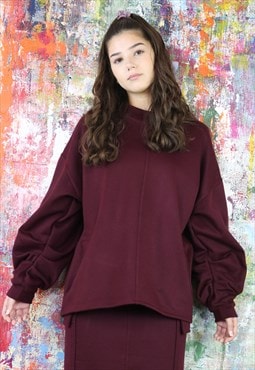 Pleated Sleeve Sweat Jumper with pockets