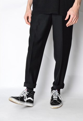 VINTAGE 90S BLACK MINIMALIST WOOL BLEND PANTS