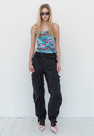 90'S VINTAGE STRAIGHT CARGO TROUSERS IN FADED BLACK