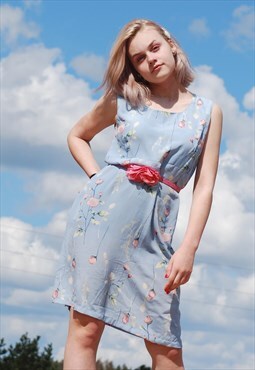 Vintage 90's pastel abstract festival mini dress in blue