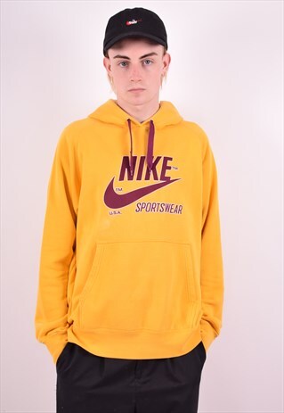 NIKE MENS VINTAGE HOODIE JUMPER LARGE YELLOW 90'S