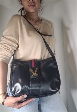 Gucci Vintage Navy Blue Leather Shoulder Bag