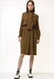 70s Vintage Woman Brown 100 Silky A Line Midi Dress 5553