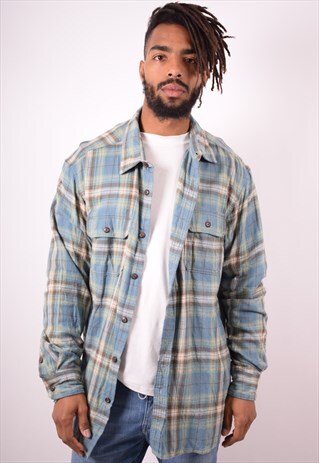 MENS VINTAGE FLANNEL SHIRT XL BLUE CHECK 90S