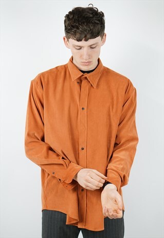 VINTAGE SUEDE-FEEL ORANGE SHIRT
