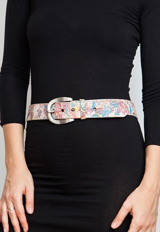 COLORFUL PAISLEY PRINT LEATHER BELT