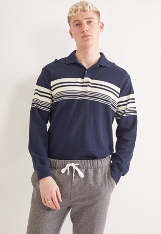 VINTAGE RALPH LAUREN LONG SLEEVE POLO TOP BLUE