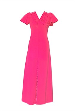 Pink 70s Vintage Long Lace Maxi Smock Dress 8