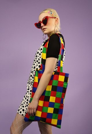 RAINBOW CHECKERBOARD TOTE BAG