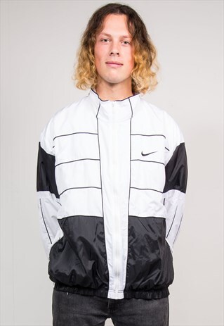 NIKE 90'S WHITE BLACK MONOCHROME TRACKSUIT JACKET TOP
