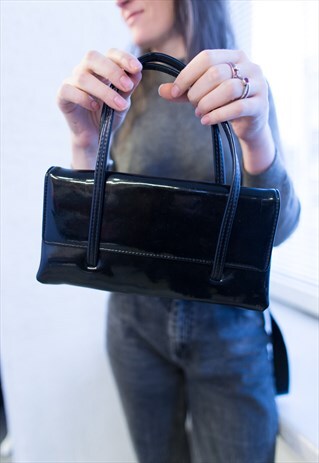 VINTAGE 80'S BLACK VARNISHED TINY BAG