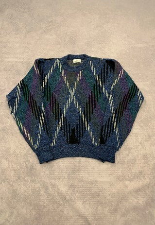 VINTAGE KNITTED JUMPER ABSTRACT PATTERNED KNIT SWEATER