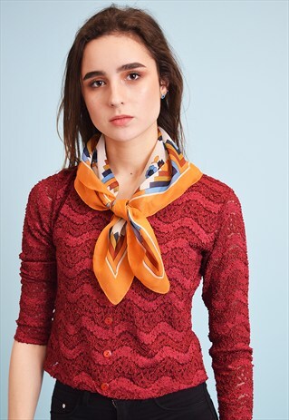 VINTAGE 70'S ABSTRACT FLORAL PRINT SCARF