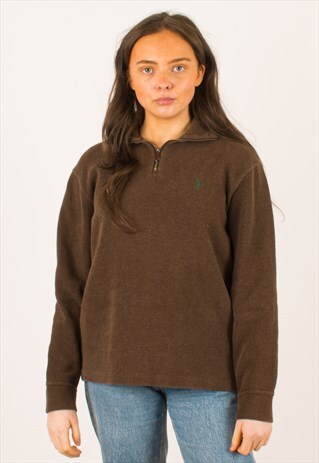 VINTAGE BROWN POLO RALPH LAUREN QUARTER ZIP SWEATSHIRT SMALL