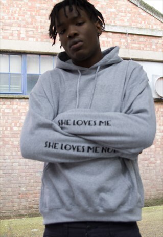NEW IN - SHE LOVES ME GREY HOODIE