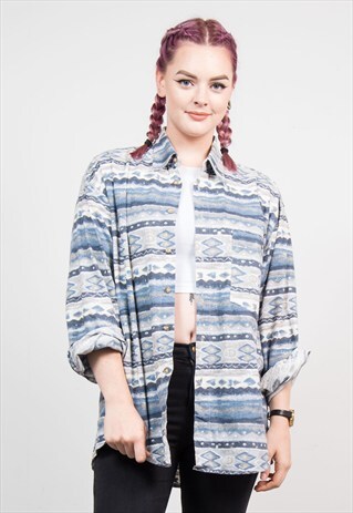 VINTAGE 90'S BLUE PATTERNED FLANNEL SHIRT
