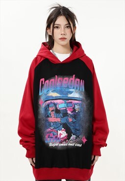 Anime print hoodie raglan pullover Japanese cartoon jumper 