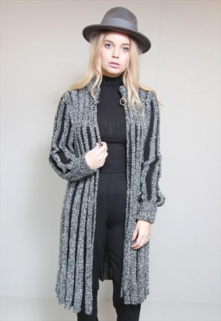 VINTAGE 1980'S GREY WOOL BLEND LONGLINE CARDIGAN