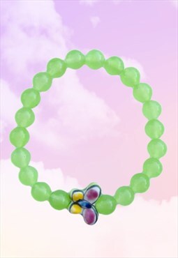 Butterfly - Neon Green Chalcedony Beaded Gemstone Bracelet
