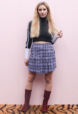 VINTAGE Y2K PURPLE CHECKED MINI SKIRT