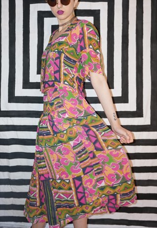 VINTAGE 80'S PATTERNED CO-ORDINATES SKIRT AND TOP