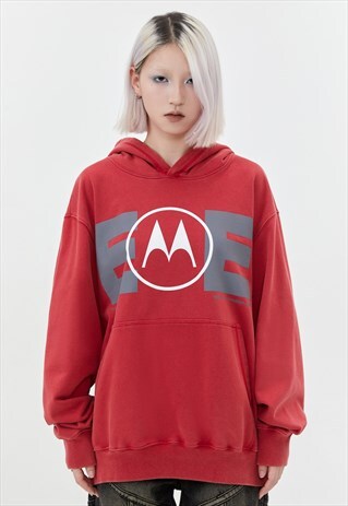 Racing hoodie motorsports pullover grunge jumper in red