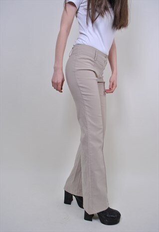 80S SKINNY FLARE PANTS, VINTAGE BEIGE WOMEN DISCO PANTS