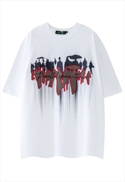 Shadow print t-shirt grunge graffiti tee punk top in white