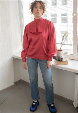 Vintage 80's Pink/Red High Collar Blouse