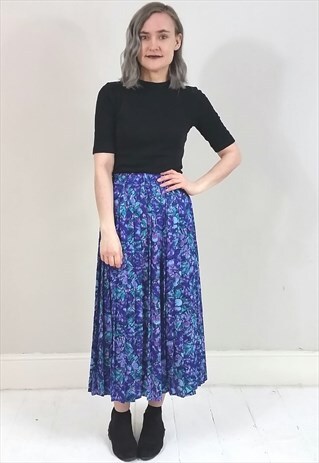 VINTAGE 80'S PURPLE SILKY PLEATED MIDI SKIRT