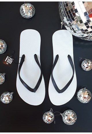 Naked Two Tone White Flip Flops With Black Straps