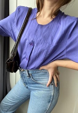 Vintage 80s Luxe crinkled satin purple oheme blouse top