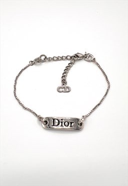 Christian Dior Bracelet Logo Silver Tag Black Vintage